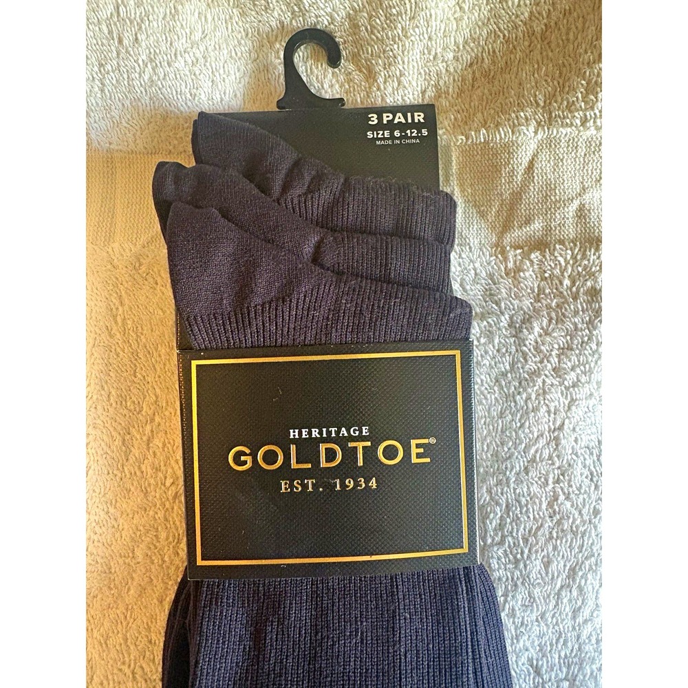 GOLD TOE Men's Over-the-Calf Dress Socks 3 Pair Navy Rib Moisture Control - New
